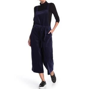 New NWT SUSINA Overalls L Corduroy Velour Velvet Navy Wide Tie 1/4-Elastic-Waist